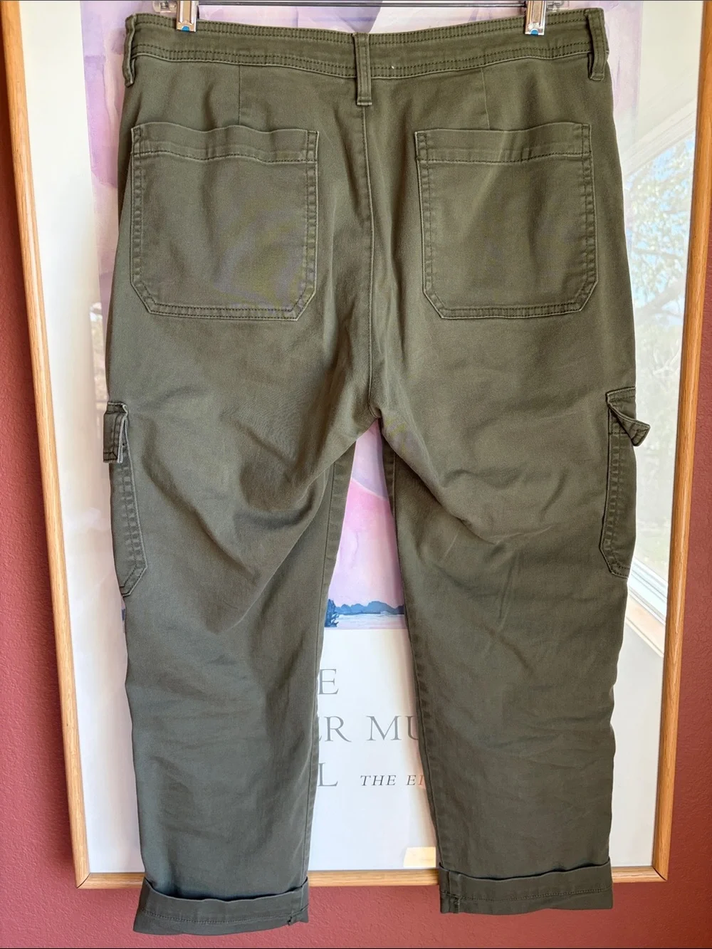 J. Crew Olive Green Cropped Straight Leg Pants w/patch and cargo pockets, Sz 10